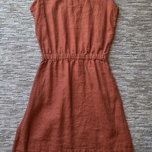 notPERFECTLINEN Rust Orange Linen Drawstring Waist Dress